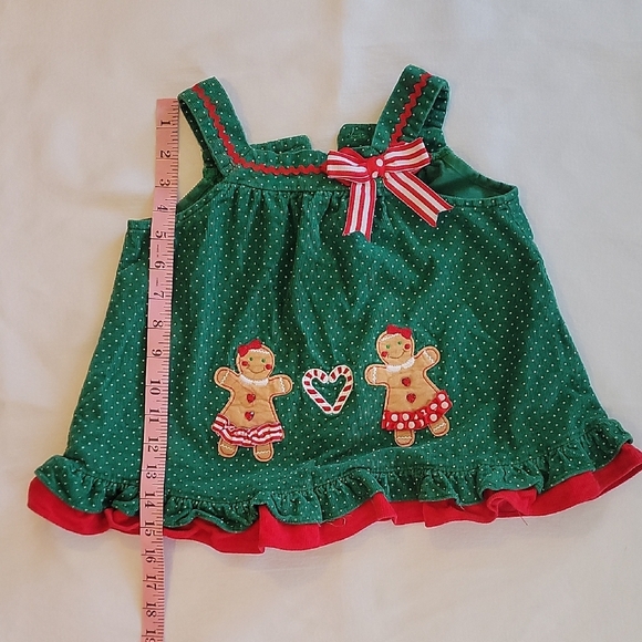Rare Editions 18 Months Green Polka Dot Dress with Gingerbread Appliqué - Picture 2 of 4